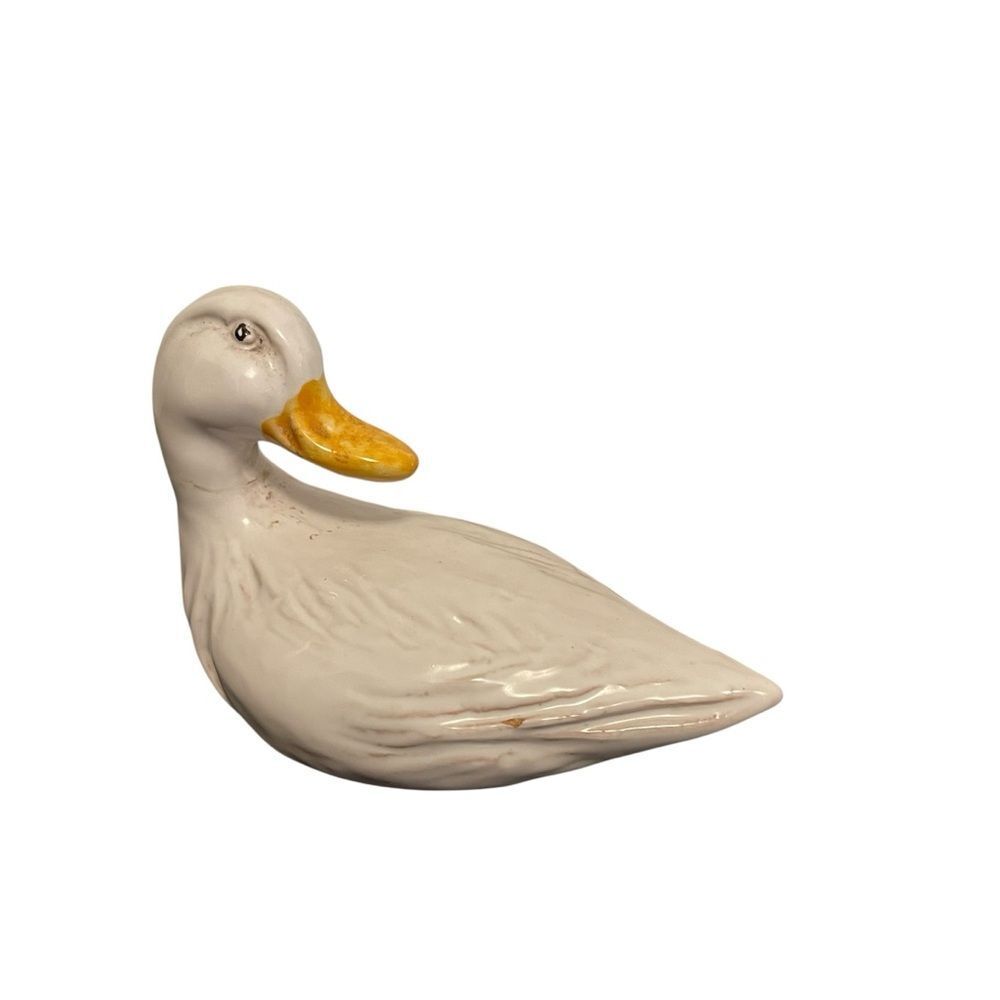 Vintage Italian Ceramic White Duck Figurine Hand Painted Made in Italy Decor